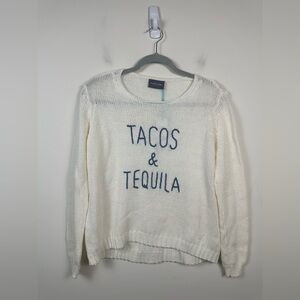 NWT WOODEN SHIPS white and blue loose knit Tacos & Tequila sweater X/S